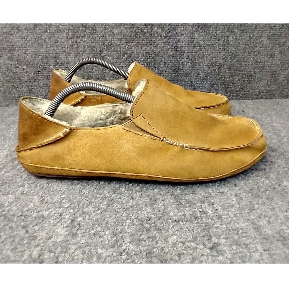 OluKai Nohea Slipper Women Size 9 Tan Leather Shearling Lined Drop-In Heel 20269